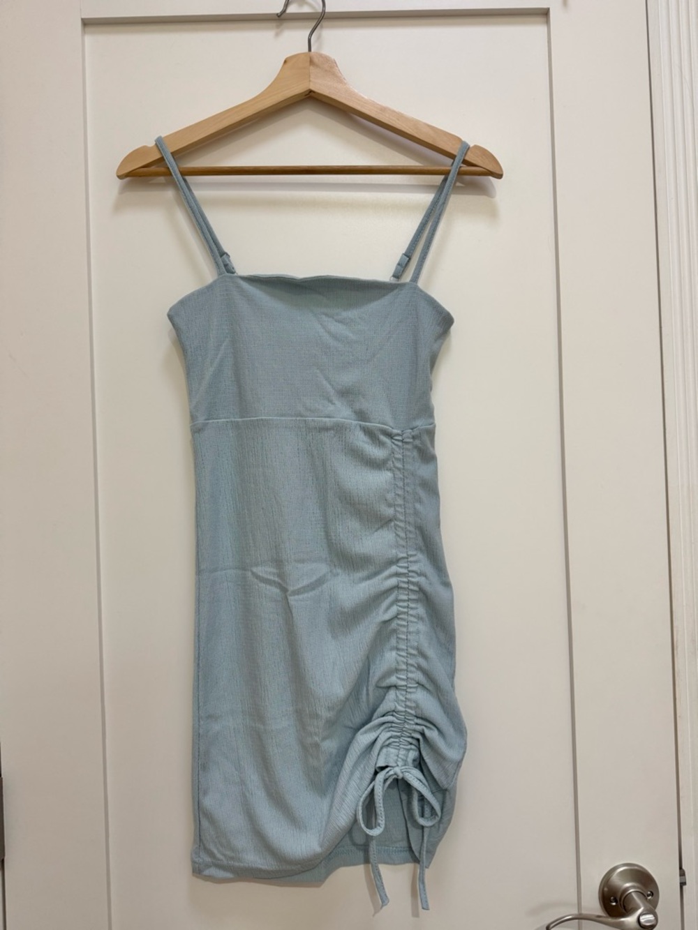 Zaful Light Blue Ruched Spaghetti-Strap Mini Dress